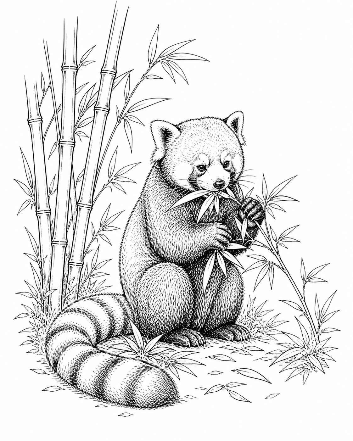 Roter Panda frisst Bambus